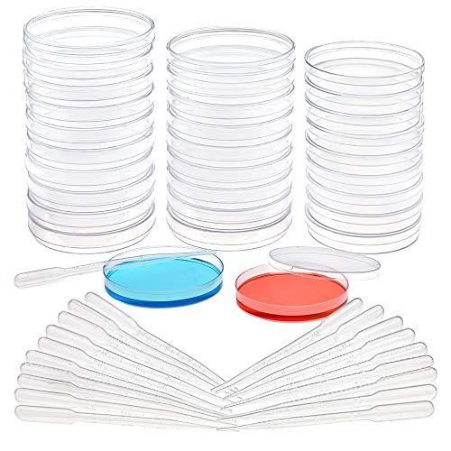 DEPEPE 30pcs Plastic Petri Dish Set with Lids (20pcs 100mm/10pcs 90mm) with 20pcs 3ml Plastic Transfer Pipettes, for School Science Fair Project and Party
