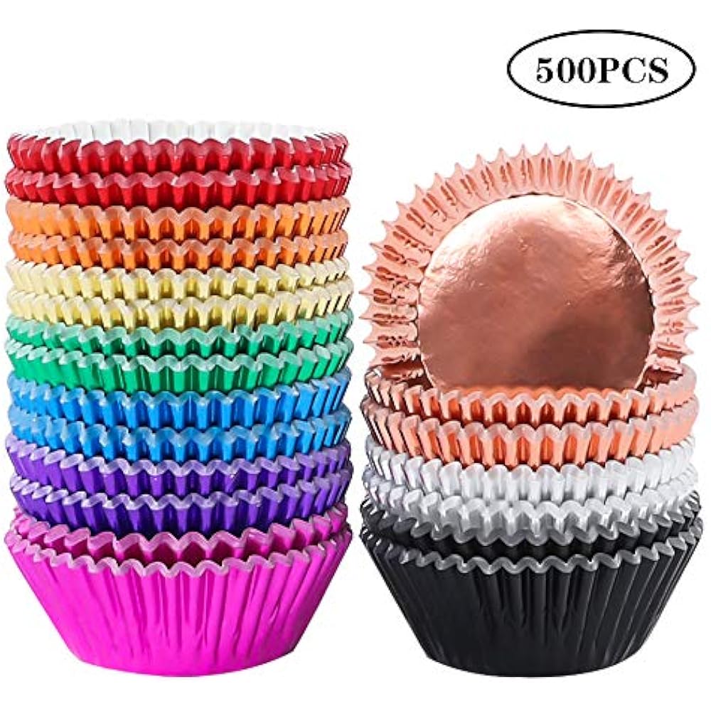 500pcs Standard Size Cupcake Liner, 2 Inches 10 Colors Foil Baking