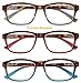 Success Eyewear Reading Glasses 3 Pair Great Value Stylish Readers for Men and Women - Havana Clear, Red, Blue 1.5