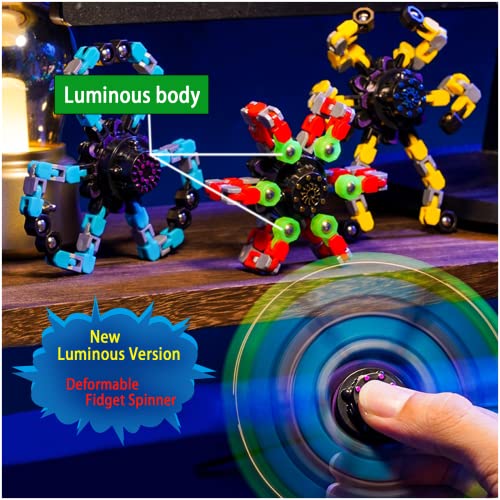 Fingertip gyro Decompression Artifact, Creative Deformation Mecha Chain Bearing gyro Toy, Fun Decompression Anti-Anxiety Toy (Yellow-Luminous Suction Cup)