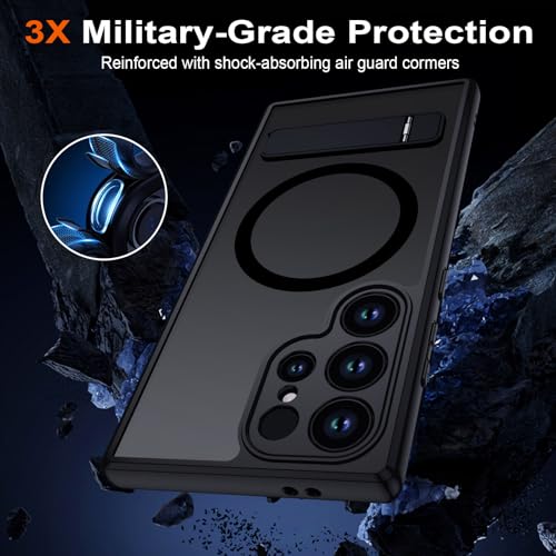 Case for Samsung Galaxy S23 Ultra Compatible with MagSafe, Translucent Matte Case with Magnetic Kickstand Case [3 Adjustable Stand Modes] Military Grade Drop Protection Cover, Black