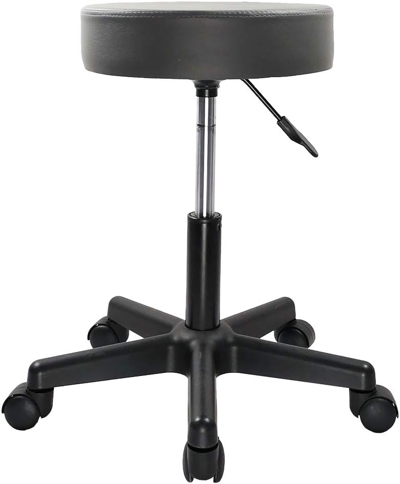 KKTONER Round Rolling Stool PU Leather Height Adjustable Swivel Drafting Work SPA Medical Salon Stools Chair with Wheels Black: Kitchen & Dining