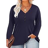 RITERA Plus Size Tops For Women V Neck Shirt Button Down Tshirt Long Sleeve Casual Sexy Tunic Henley Tops XL-5XL
