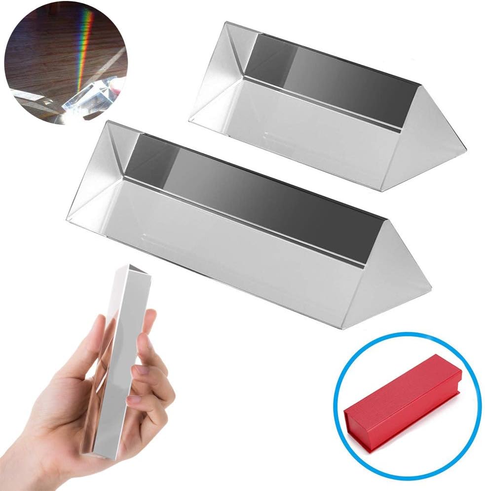 REYOK 2Pack Optical Glass Triangular Prism,2'' 3'' Crystal Prism Refractor for Spectral Physics Teaching Prism Photography