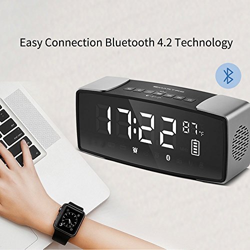 SMARTRO P2 Alarm Clock Bluetooth Speaker, Dual Loud Alarm Clocks Radio for Bedrooms, Bedside,Heavy Sleepers, 7" Large LED Display, Digital FM Radio, Stereo Sound, Snooze, AC& Battery Operated