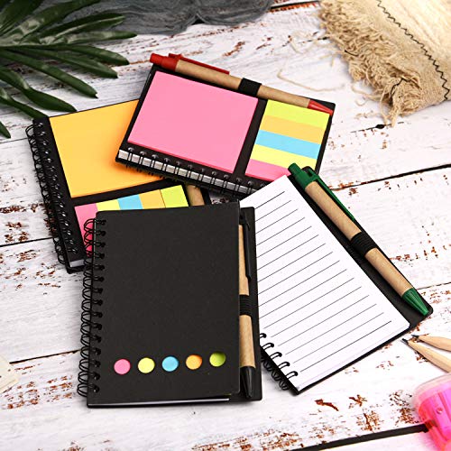 Blulu 4 Pieces Spiral Notebook 280 Sheets Lined Notepad with Sticky Notepads, Page Marker Colored Index Tabs Flags and Pen in Holder (Set 2)