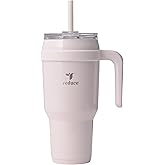 REDUCE Cold1 40 oz Tumbler with Handle - Vacuum Insulated Stainless Steel Water Bottle for Home, Office or Car, Reusable Mug with Straw or Leakproof Flip Lid, Keeps Drinks Cold All Day- Gloss Cotton