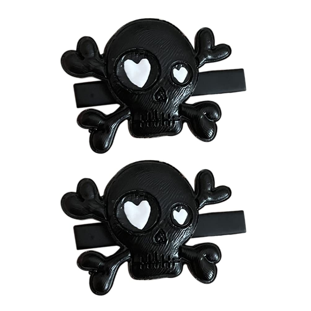 FRCOLOR 2Pcs Halloween Sull Hair Clips Skeleton Hair Pins Metal Barrettes Gothic pin Halloween Party Accessory for Women Girls