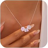 Sparkling Crystal Cube Pendant Necklace for Women 925 Sterling Silver Aurora Candy Crystal Necklace Rhinestone Chain Austrian Necklace Jewelry Gift for Mom Wife Daughter Valentine Mothers Day