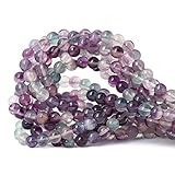 Qiwan 45PCS 8mm Natural Fluorite Gemstone Smooth Round Loose Beads for DIY Jewelry Making Crystal Energy Stone Healing Power 1 Strand 15