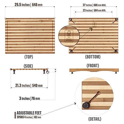 Prosumer’s Choice Bamboo Stovetop Cover and Countertop Cutting Board w/ Adjustable Legs – Large