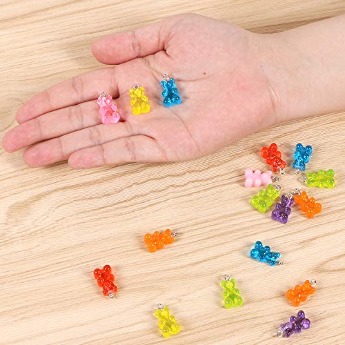 Resin Gummy Bear Pendant, BENBO 40Pcs 8 Colors Cartoon Bear Keychain Pendants Necklace Bear Candy Charm for DIY Jewelry Making Crafting - Thumbnail 3
