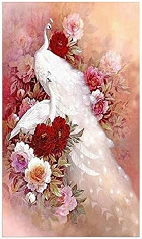 Miss 2 DIY Full Drill Diamond Painting Toy White Peacock Art Craft Wall Decoration Living Room 25.6"x15.7"