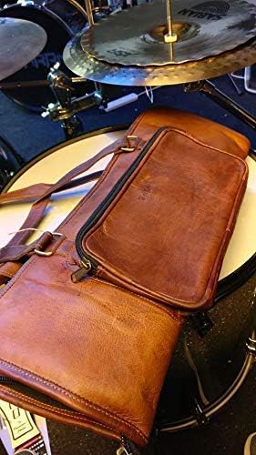 WerKens Leather Drumstick Bag Floor Tom Hooks Holds 8-10 works Drum Sticks Mallets Brushes Percussion Drum Stick Bag Easy Carry Handles (Brown) - Image 5