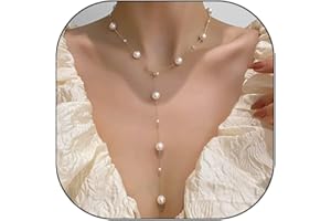 RRDAILY Boho Pearl Y Shape Necklaces for Women, Dainty 14k Gold Plated Pearl Beaded Chain Choker Necklace Trendy Jewelry Accessories Gift