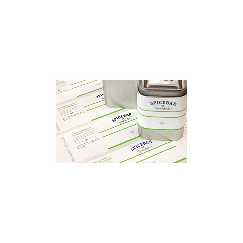 Spicebar 8 Gewürzdosen mit Aromadeckel + 8 Etiketten + 4 Streueinsätze