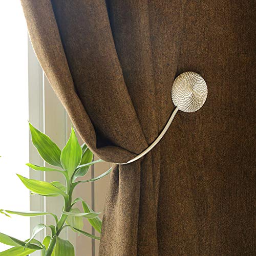 Elitlife Curtain Tiebacks Magnetic,The Most Convenient Drape Tie Backs,Decorative Rope Holdbacks/Holder for Window Sheer and Blackout Panels,Set of 2,Brown - Thumbnail 3