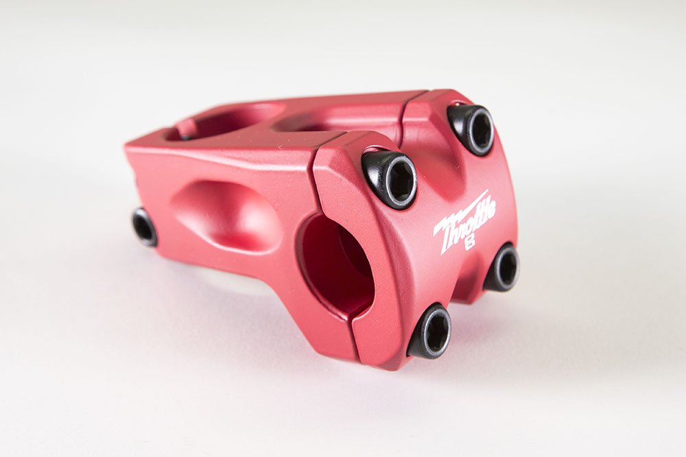 Eastern Bikes Throttle BMX Stem, 22.2mm Clamp Dia, 50mm Reach, Frontload or Topload, Lightweight 6061 Alloy, Chromoly Bolts (Frontload, Red)