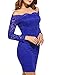 ACEVOG Women's Off Shoulder Lace Dress Long Sleeve Bodycon Casual Dresses (Small, Blue)