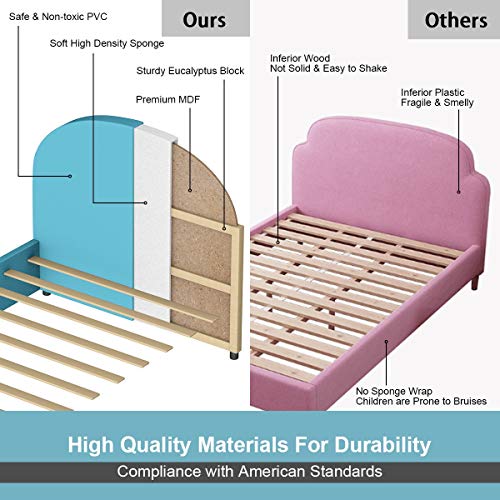 Costzon Toddler Bed, Twin Size Upholstered Platform Bed W/Wood Bedframe