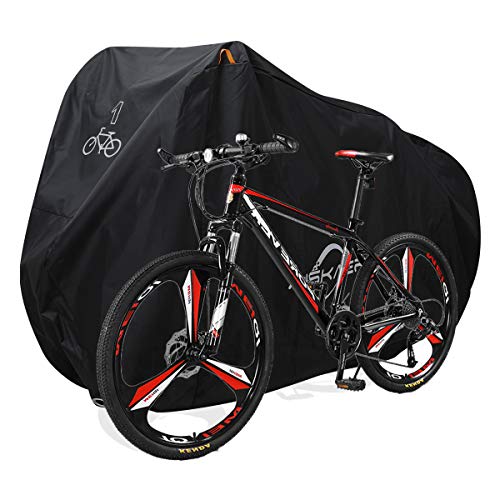 Aiskaer Black Bicycle Cover with Lock Hole Reflective Safety Loops for 29er Mountain Road Electric Bike Motorcycle Cruiser Outdoor Storage, Waterproof, Anti-UV, Heavy Duty Ripstop Material 210D