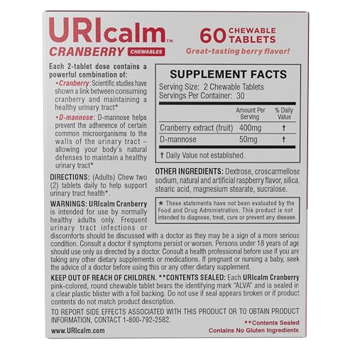 URICALM CRANBERRY, DAILY DIETARY SUPPLEMENT CHEWABLE WITH D-MANNOSE, BERRY, 60 COUNT