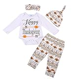 Canis Baby Boys Girls My First Thanksgiving Romper Bodysuit and Turkeys Pants Outfit with Hat and Headband (70(3-6M), White 2)