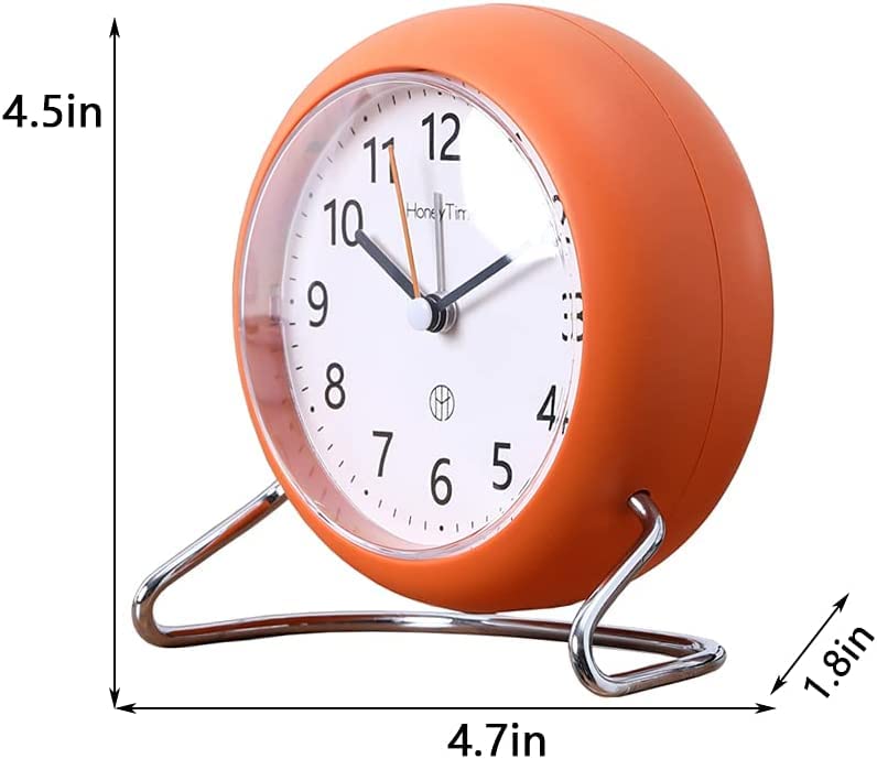 Qesonoo 4 Inch Round NonTicking Alarm Clock, Battery Operated, Light Emitting Function, Super