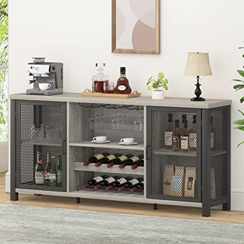 Industrial Coffee Bar Cabinet, Sideboard Buffet Cabinet for Liquor