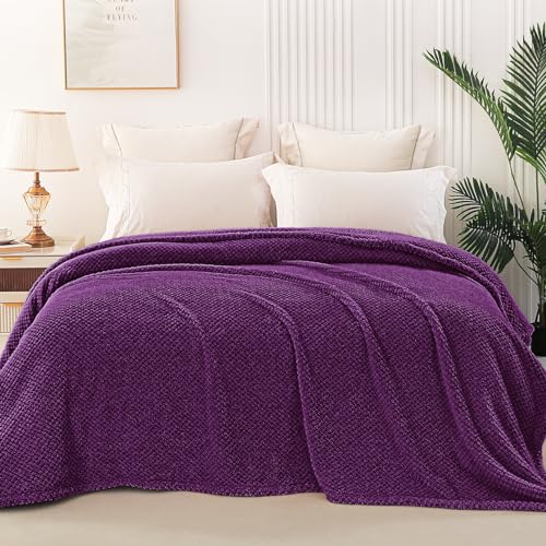 Whale Flotilla Fleece Blanket for Sofa, Flannel Bed Blanket, Soft, Fluffy, Lightweight and Warm for All Seasons, 220 x 240 cm, Purple