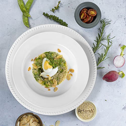 Artena 10 Ounce Pasta Bowls Set of 4, Elegant White Soup Bowls, Wide