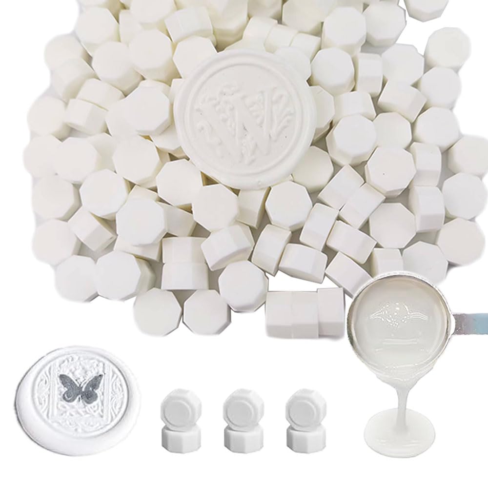 Wax Seal Beads, ANBOSE 500 Pieces Octagon Sealing Wax Beads for Wax Seal Stamp, Sealing for Making Seals (White)