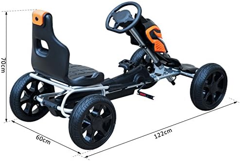 HOMCOM Kart à pédales Go-Kart Enfants 122L x 60l x 70H cm Ø Roues 29 cm siège Ergonomique Orange Noir