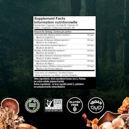 Host Defense Stamets 7 Mushroom Blend Capsules – Immune Support & Antioxidant Supplement – 1,000 mg Potency, 120 Vegetarian Capsules, 60 Day Supply