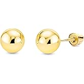 14k REAL Yellow/White Gold 2mm,3mm,4mm,5mm,6mm Ball Stud Earrings with Screw Backs