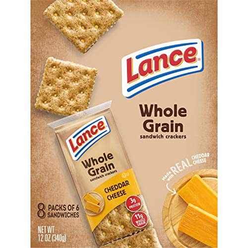 Lance Sandwich Crackers, Whole Grain Cheddar Cheese, 8 Count Box (Pack