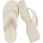 Yavero Women's Platform Flip Flop Sandals Comfortable Wedge Thong Sandals with Square Toe, Casual Summer Sandals