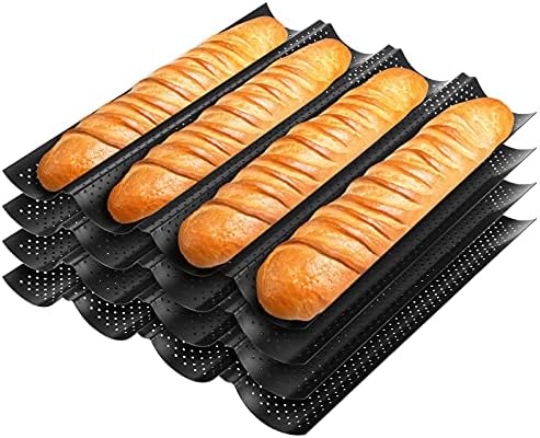 Nonstick Perforated Baguette Pan - 15x13 Inch 4-Wave French Bread Baking Tray