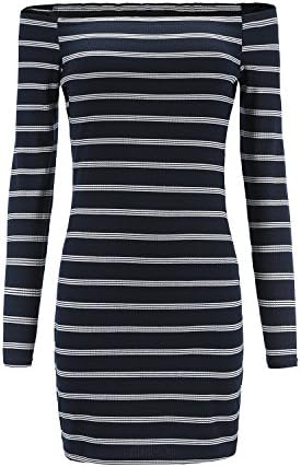 GCN Women’s Long Sleeve Stripe Knitted Off Shoulder Bodycon Dress