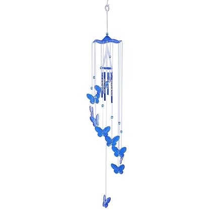 Slolvedi Wind Chimes for Home Balcony Positive Energy Good Sound Butterfly Bell Creative Yard Garden Hanging Decor(Blue)