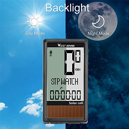 Newace Bike Computer Wireless IPX7 Waterproof Bicycle Speedometer Multi-Functional Odometer with Solar Energy Panel, Large Display and Backlight, Auto On/Off, Bike A/B Selection