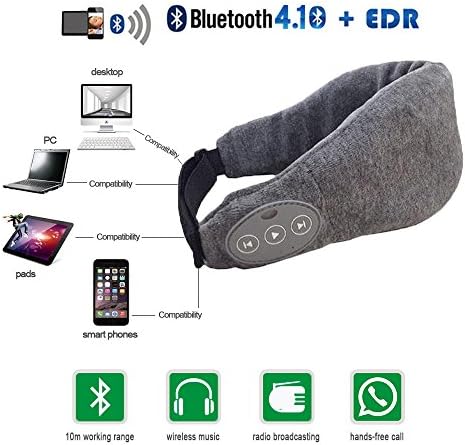 Langder Wireless Bluetooth Eye Mask headphone Sleeping Headphone Eyemask Built-in Speakers Micophone,Hand free speaking calls and music Enjoy Washable design color Grey