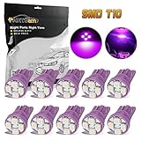 Partsam 10X Purple T10 Wedge W5W 168 194 2825 W5W 4-3528-SMD LED Instrument Gauge Panel Light Bulb