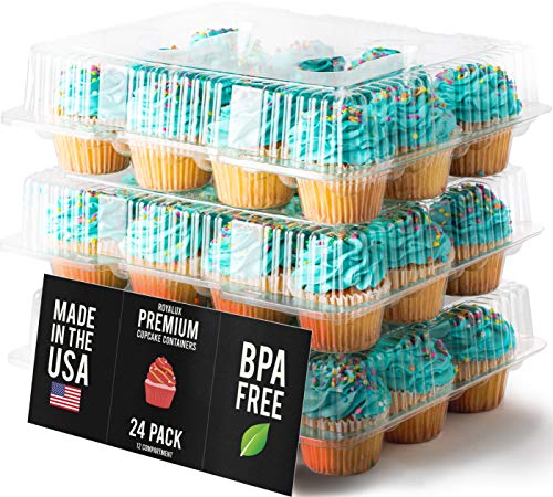 Royalux Cupcake Containers Plastic Disposable [12 Cavity x 24 Pack] - BPA Free Cupcake Boxes 12 - USA Made Cupcake Holder - High Dome Cupcake Container - Cupcake Holders Disposable Cupcake Carrier