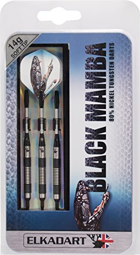 Elkadart Black Mamba 80% Tungsten Soft Tip Darts with Storage/Travel Case, 14 Grams