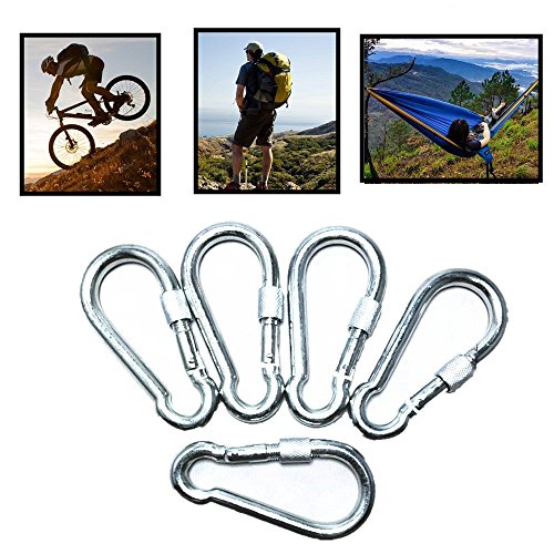 TSY TOOL 5 Pc 4" Big Heavy Duty 700LBS Stainless Steel Non Rust Spring Snap Keychain Clip Hook Carabiner Screw Lock Key Ring Hook with Spring Loaded Gate,Outdoor, Camping, Traveling, Hiking etc