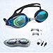 Swim Goggles + Ear and Nose Plugs - 3STN | Professional Athletic Glasses with UV + Leaking Protection, Fogproof, Mirrored for Pool, Outdoor, Triathlon | For Men, Women, Adults, Youth (black)