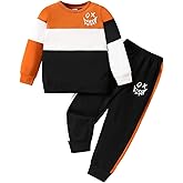 Toddler Baby Boy Clothes Cartoon Face Print Colour Blocking Sweatshirt + Sweatpants Outfits Set