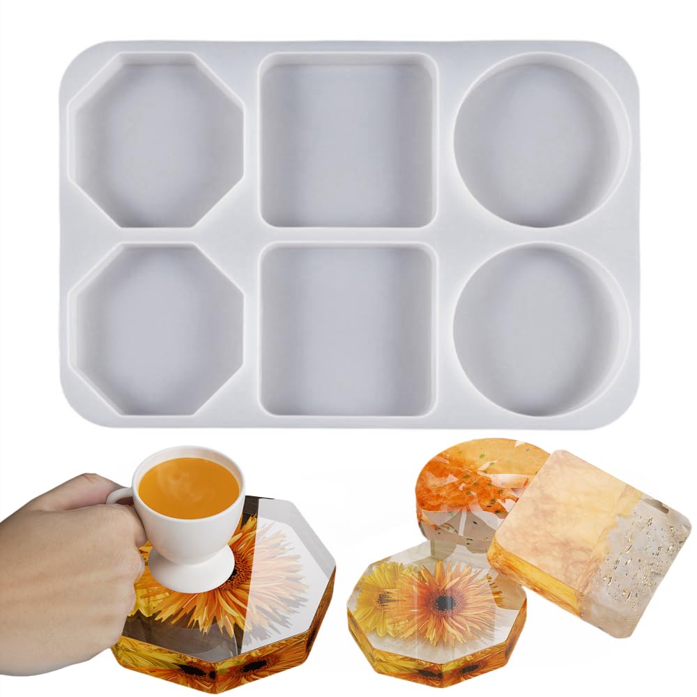 6-Cavity Silicone Moulds for Epoxy Resin Large Deep Coaster Molds for DIY Wedding Gift Home Decoration