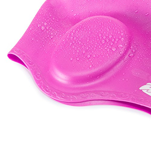 Wigoo Long Hair Swim Cap 2 Pack, 2019 Thicker Design, Waterproof Silicone Swimming Cap for Adult Woman and Men(Black+Pink) - Thumbnail 3